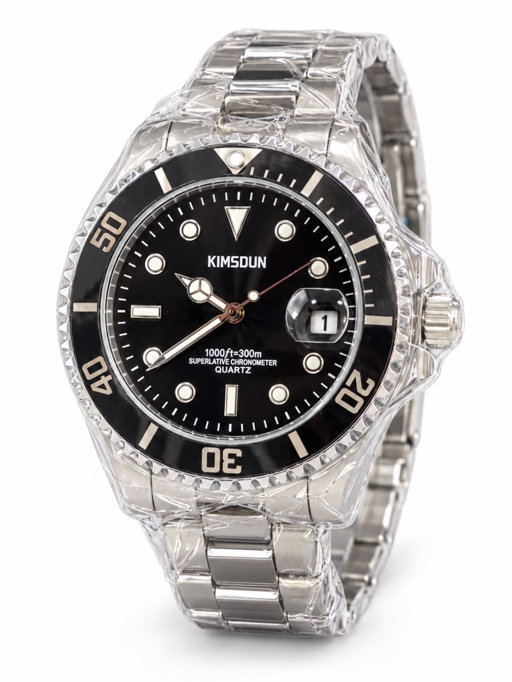 Men’s Black Dial Watch with Silver Bracelet
